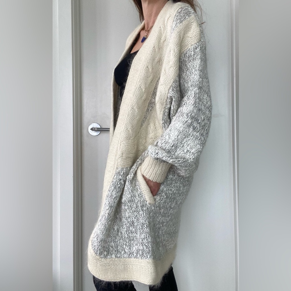 VTG soft mohair cable-knit slouchy cream coloured long duster cardigan sweater - Picture 4 of 12